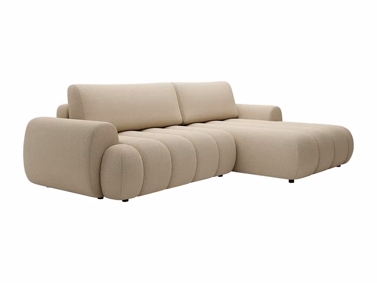 Sofá rinconera derecha FRIDORA de tela beige con función de cama y estructura de madera sólida