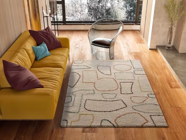 Alfombra rectangular Atticgo de polipropileno con diseño geométrico moderno en beige y multicolor An/P/Al: 150 x 80 cm
