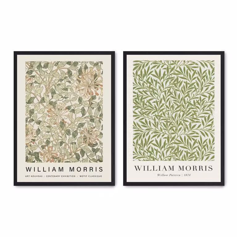 Set de 2 pósteres de arte Art Nouveau con motivos florales de Poster Lab, multicolor, marco negro, 50 x 70 cm