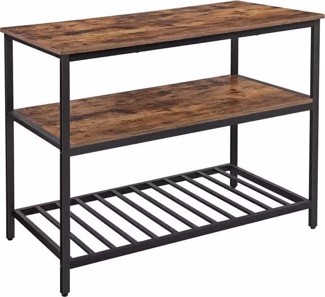 Isla de cocina Songmics de estilo industrial con estantes y encimera de material compuesto, An/P/Al: 120 x 60 x 90 cm, color marrón y negro