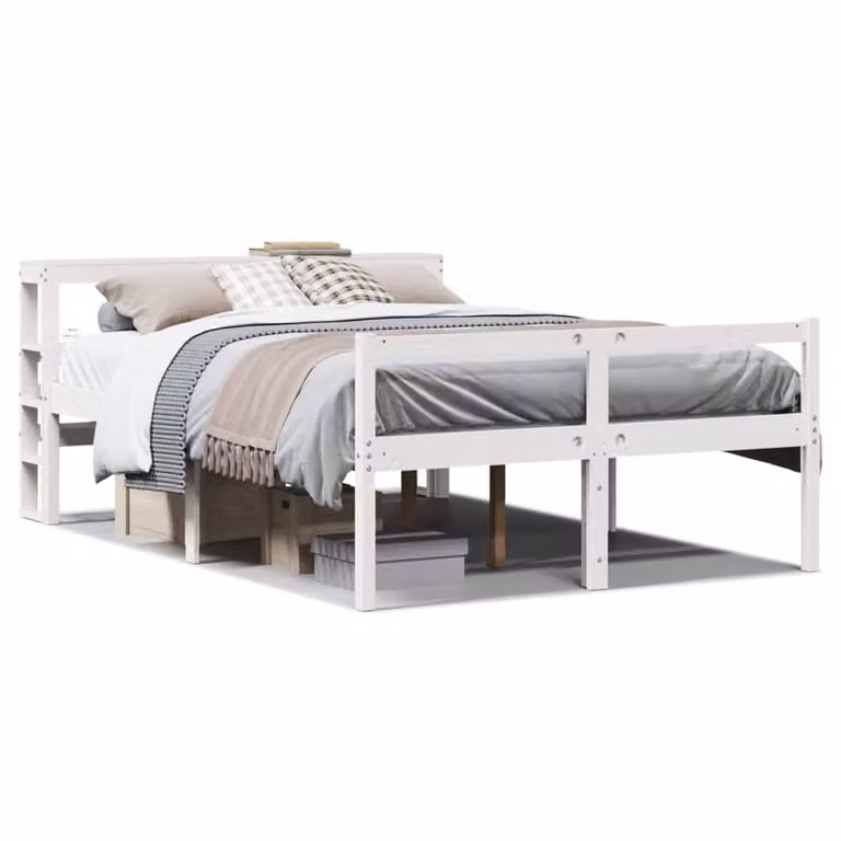 Cama para personas mayores vidaXL de madera maciza de pino con cabecero en color blanco An/P/Al: 120 x 200 cm