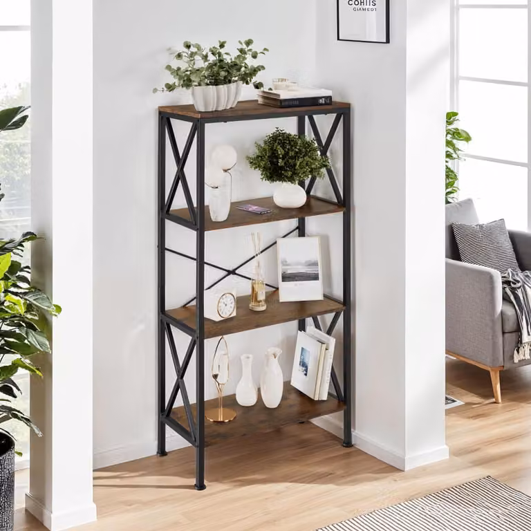 Estantería de estilo industrial TecTake con 4 baldas en madera clara y metal, An/P/Al: 61,5 x 31,5 x 133,5 cm