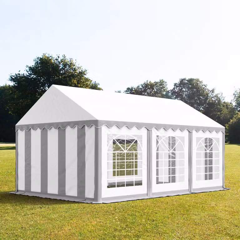 Carpa para fiestas TOOLPORT de PVC y acero galvanizado con ventanas, color gris y blanco, An/P/Al: 4 x 6 x 3,1 m