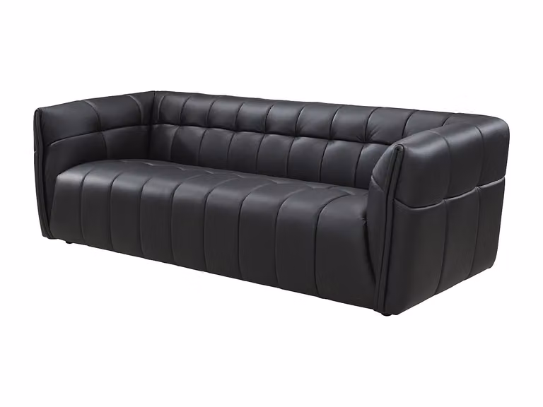 Sofá Chesterfield de 3 plazas Vente-Unique en cuero negro con fundas extraíbles