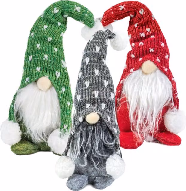 Juego de 3 gnomos navideños decorativos Zolta de estilo escandinavo en colores rojo, verde, gris y multicolor de textil para mesa