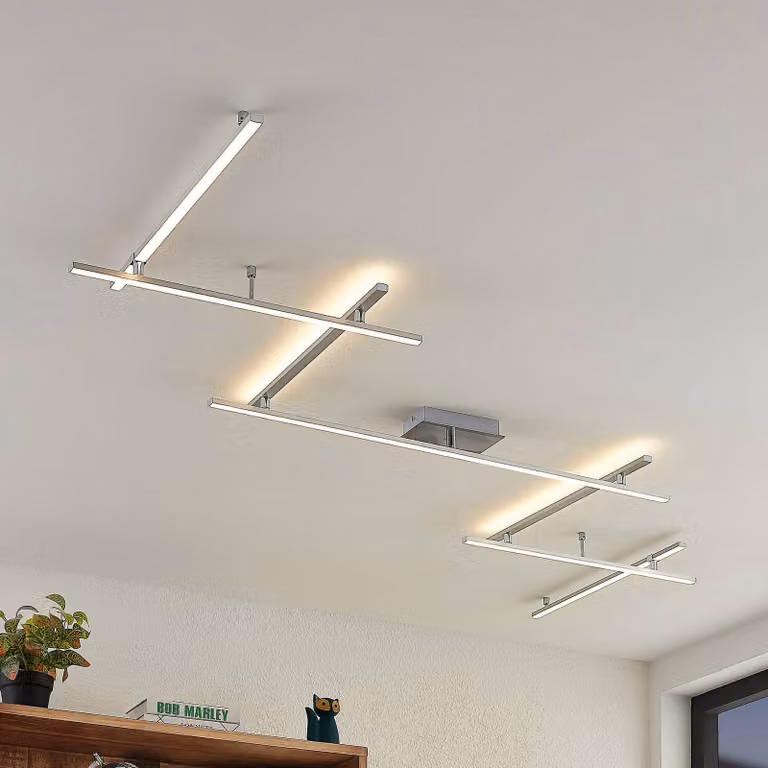 Lámpara de techo LED Kerem de Lindby, diseño moderno en aluminio gris y plata, atenuable para salón o comedor