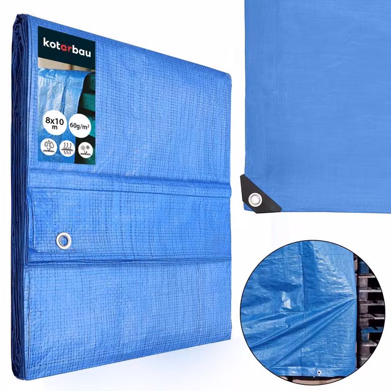 Lona impermeable de polietileno KOTARBAU para exterior y piscina, color azul, An/P: 8 x 10 m, 60 g/m² con ojales