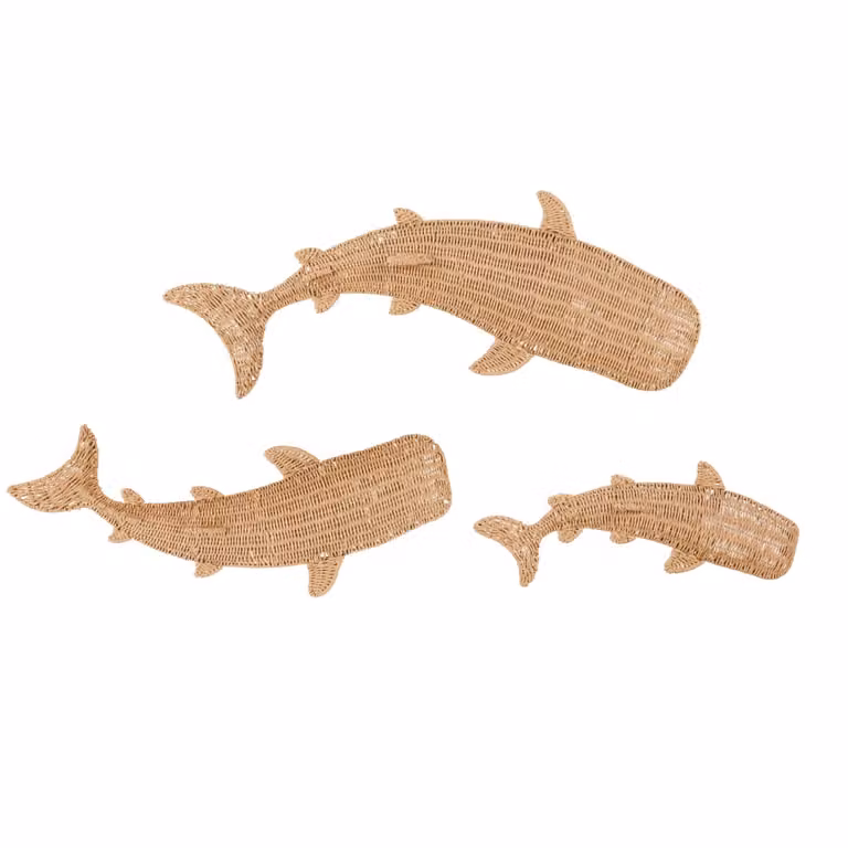 Set de 3 decoraciones de pared de tiburones de papel trenzado DONSOL en color beige y marrón, An/Al: 47 x 99 cm