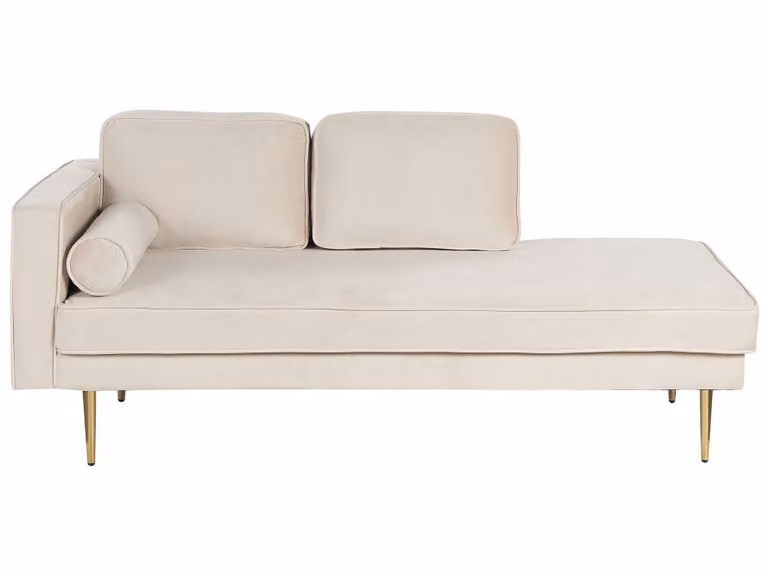 Sofá Chaise Longue Beliani en Terciopelo Beige con Diseño Moderno en Forma de L y Orientación Izquierda
