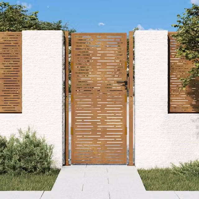 Puerta de jardín de una hoja vidaxl de acero en color marrón, An/Al: 110 x 175 cm