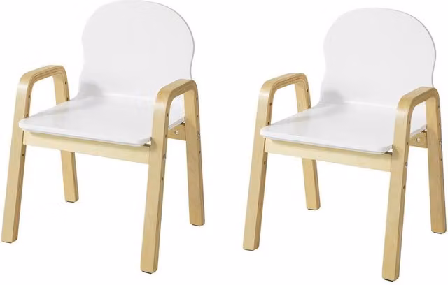 Set de 2 sillas infantiles de madera Sobuy en color blanco con 4 alturas de asiento ajustables entre 23 y 35 cm