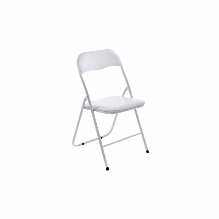 Silla plegable moderna con asiento de simil cuero en color blanco