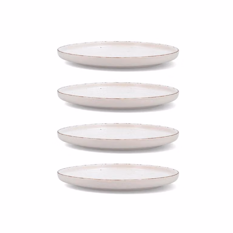 Juego de 4 platos llanos Duna de Quid en cerámica color beige, aptos para microondas y lavavajillas, Diámetro: 26,5 cm