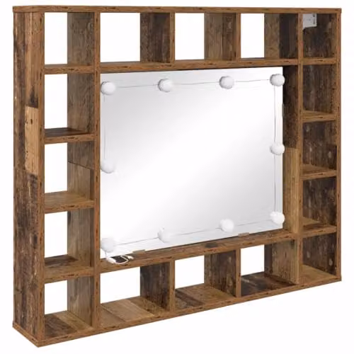 Armario de baño con espejo LED Helloshop26 de diseño moderno en color marrón, con iluminación integrada y estantes internos, An/P/Al: 91 x 15 x 76,5 cm