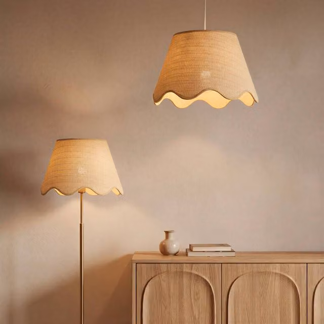 Pantalla de lámpara redonda Flore de Atmosphera en color beige, Diámetro: 37 cm