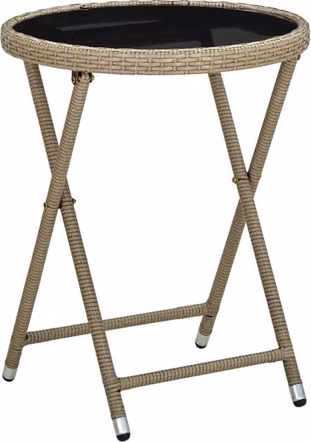 Mesa de centro redonda SYFAX de ratán sintético y vidrio templado beige An/P/Al: 60 x 60 x 75 cm