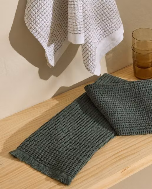 Set de 2 paños de cocina de algodón con tejido de nido de abeja El Corte Inglés en colores verde y blanco
