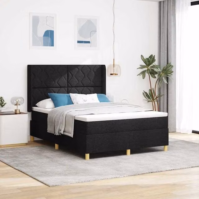 Cama tipo box spring Maison Exclusive en color negro con tiras LED y puerto de carga USB, An/P: 160 x 200 cm