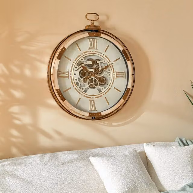 Reloj de pared analógico Atmosphera Sonika de estilo vintage en color beige, redondo y silencioso, Altura: 74 cm