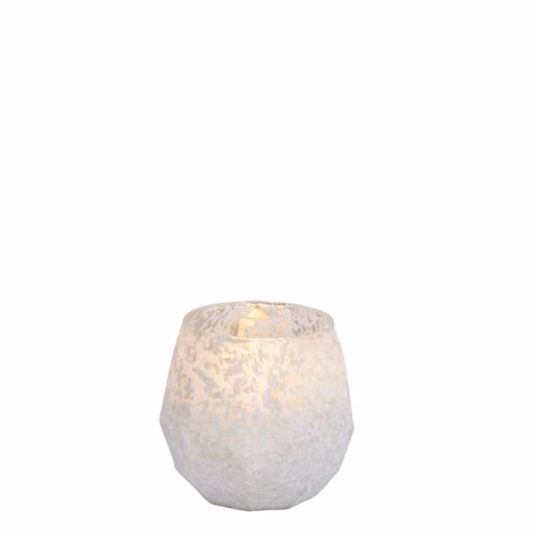 Portavelas decorativo de cristal Sia Deco en color blanco y rojo para tealight, diseño escandinavo redondo, Altura: 10 cm