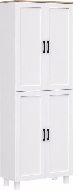 Armario de cocina multifuncional HOMCOM de 4 puertas con estantes internos, color blanco, An/P/Al: 60 x 30 x 171 cm