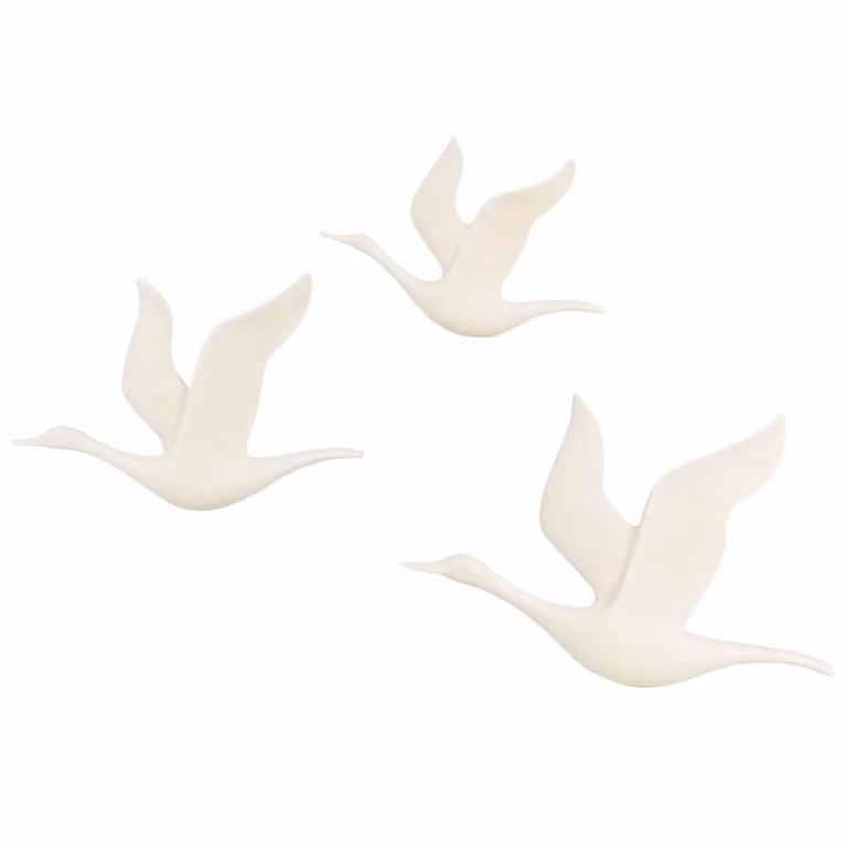 Set de 3 pájaros de porcelana Maisons du Monde para pared, color blanco, 30 x 20 cm