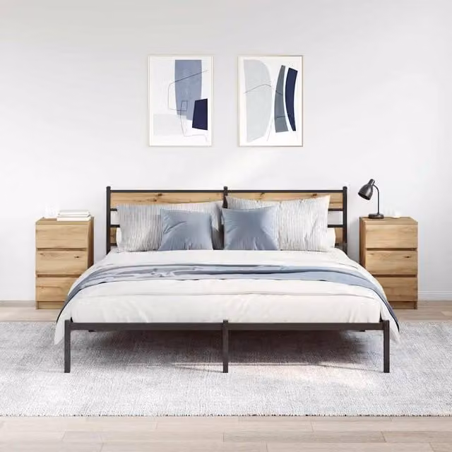 Set de 2 mesillas de noche SYFAX con 3 cajones en color roble y acabado industrial, An/P/Al: 39 x 35 x 65 cm
