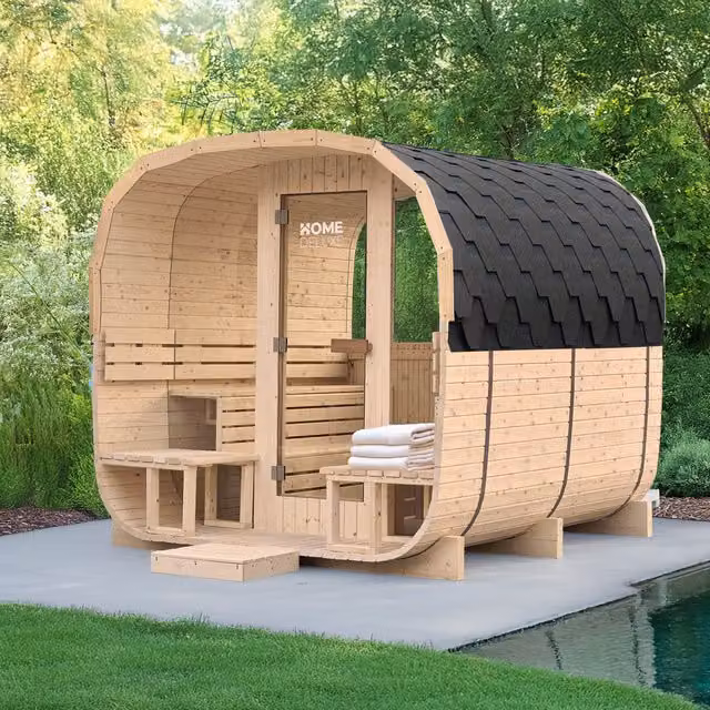 Sauna de jardín finlandesa Home Deluxe HYGGE DELUXE de madera en color marrón, An/P/Al: 230 x 220 x 260 cm