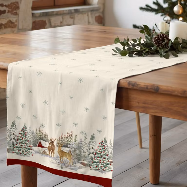 Camino de mesa de Navidad Muare Home de algodón en color beige, An/P: 50 x 150 cm