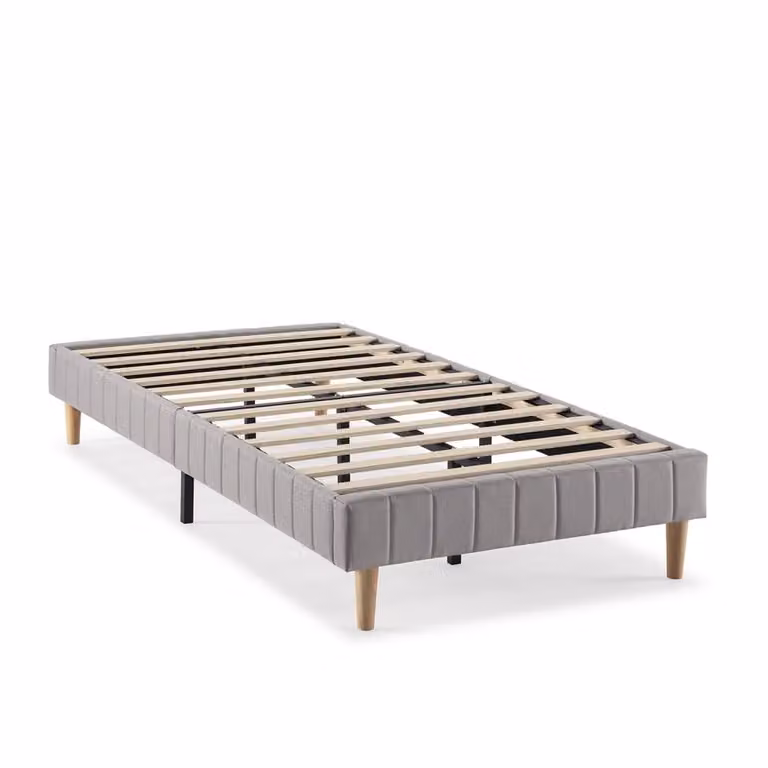 Base tapizada HOMN de diseño moderno con lamas de madera en color gris plata, An/P/Al: 90 x 190 cm