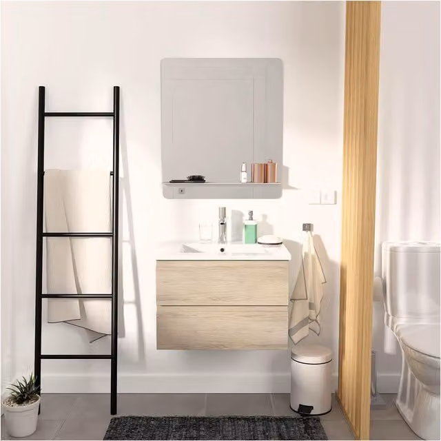 Mueble de baño suspendido Mob In Sorrento blanco con lavabo de cerámica y espejo de diseño moderno An/P/Al: 60 x 46 cm