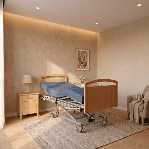 Cama eléctrica articulada geriátrica Pikolin FREIM con carro elevador, colchón de espuma y color blanco, An/P/Al: 90 x 190 cm