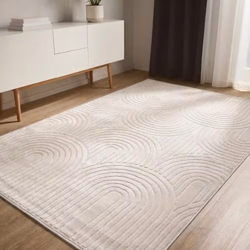 Alfombra Benuta Basic Claire de estilo retro geométrico en color beige, An/P: 160 x 230 cm