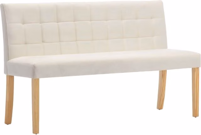 Banco de terciopelo Helloshop26 color beige con patas de madera de caucho de 140 cm