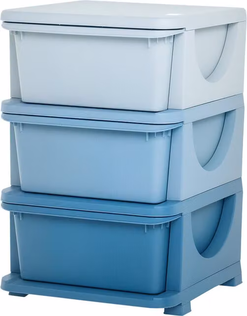 Torre de almacenamiento infantil HOMCOM con 3 cajones, organizador de juguetes en color azul, An/P/Al: 37 x 37 x 56,5 cm
