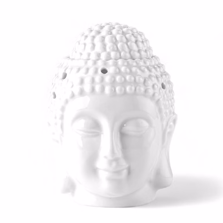 Quemador de perfume Buda de Zen'Arôme en cerámica blanca para tealight, Altura: 13.5 cm