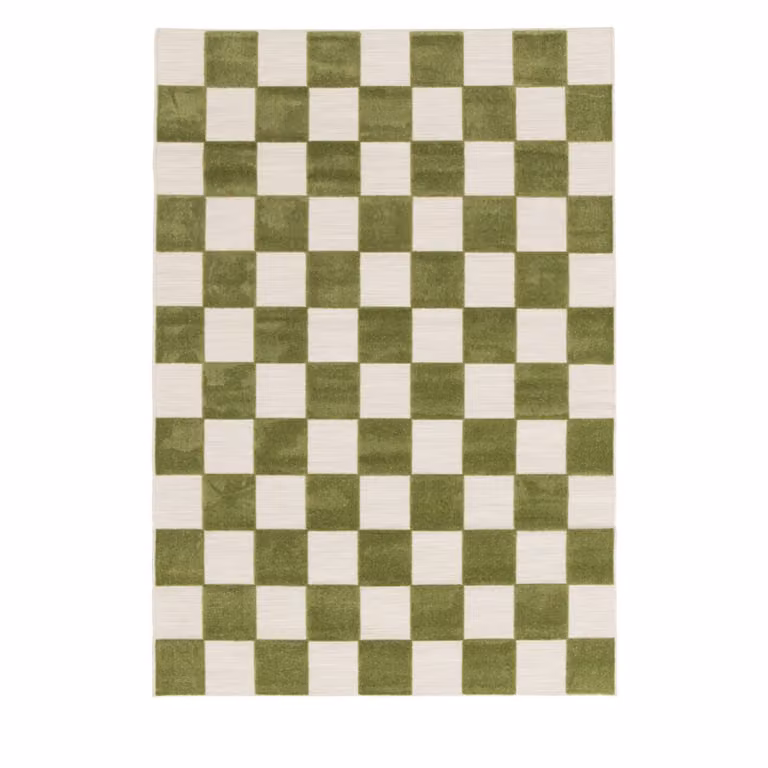 Alfombra de interior y exterior con motivos geométricos retro en verde y blanco, An/P: 120 x 170 cm