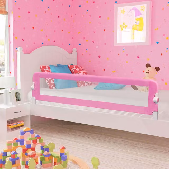 Barandilla de seguridad plegable para cama infantil vidaXL en rosa de textil y metal, An/P: 180 x 42 cm