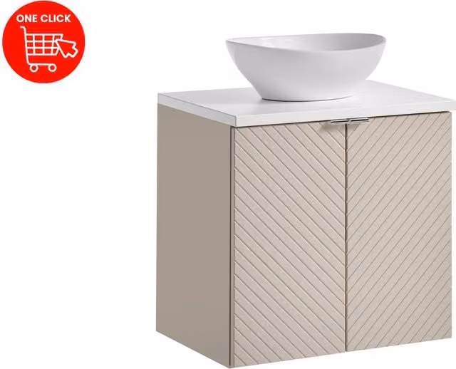 Conjunto de mueble de baño suspendido COMAD con lavabo y encimera en color blanco y beige, diseño moderno y acabado mate, An/P: 60 x 40 cm