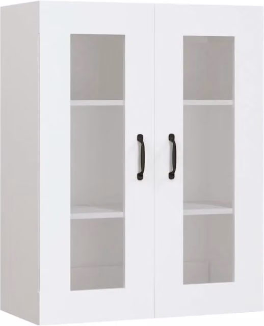 Armario de pared moderno Helloshop26 con puertas de cristal en color blanco, An: 69,5 cm, P: 34 cm, Al: 90 cm