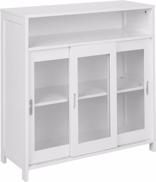 Aparador vitrina Beliani moderno de color blanco con puertas de cristal y estantes internos para salón o comedor An/P/Al: 86 x 21 x 32 cm