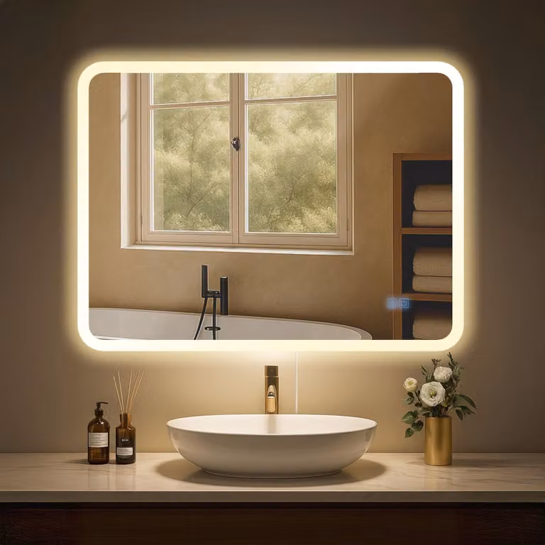 Espejo de baño Jericho redondo con luz LED regulable y sensor táctil, An/An: 80 x 80 cm