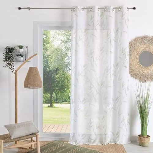 Visillo de etamina HomeMaison con estampado de bambú en colores beige, verde y blanco, An/Al: 140 x 240 cm