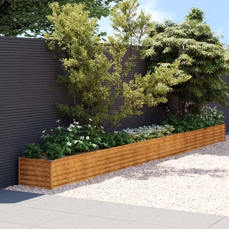 Jardinera elevada Syfax de acero corten color marrón An/P/Al: 580 x 50 x 36 cm