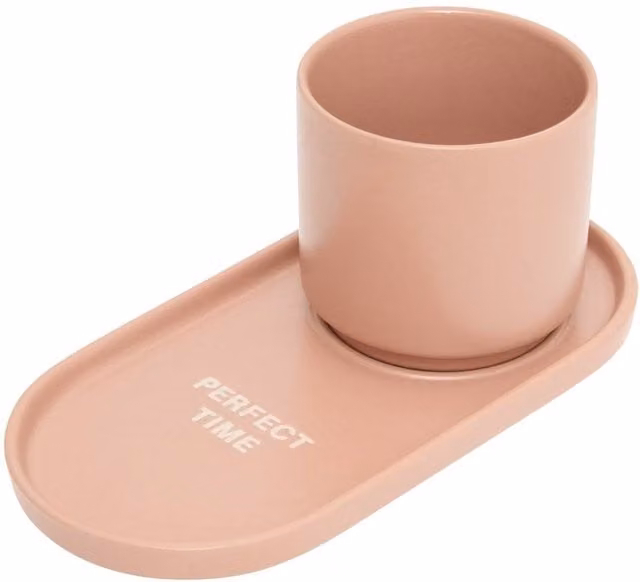 Juego de 2 tazas con platillos Casa Sienna de Atmosphera en cerámica blanca y rosa de 24 cl