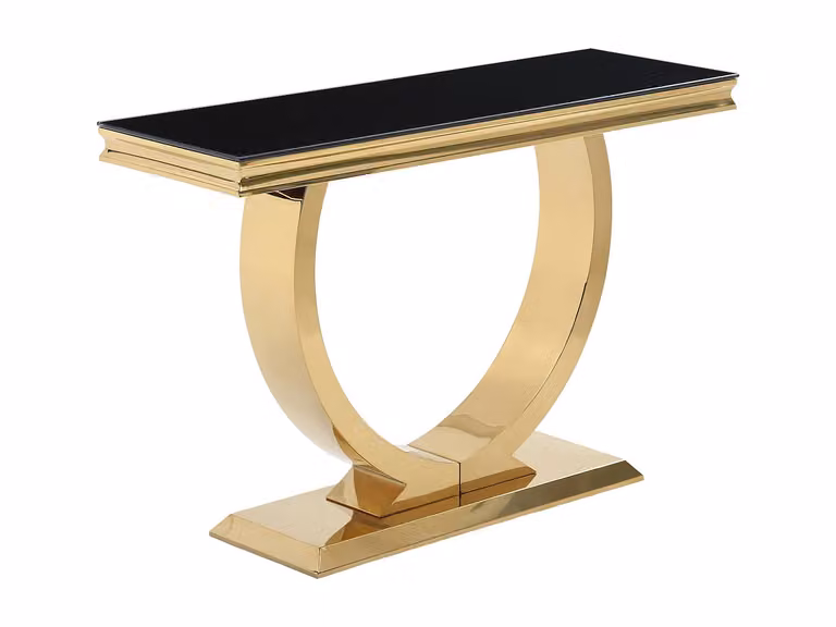 Consola moderna VENTE-UNIQUE de vidrio templado y metal en colores dorado y negro An/P/Al: 78 x 40 x 75 cm