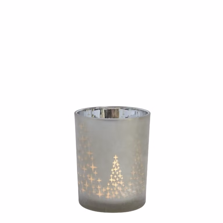 Portavelas decorativo de vidrio esmerilado Sia Deco en color gris para mesa con diseño geométrico redondo