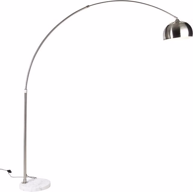 Lámpara de pie de arco QAZQA Arc XXL con base de mármol blanco y estructura de acero plateado, regulable y regulable en intensidad
