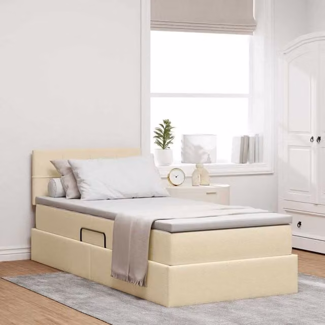 Cama con almacenamiento y colchón Maison Exclusive en terciopelo beige y blanco, An/P/Al: 100 x 200 x 40 cm