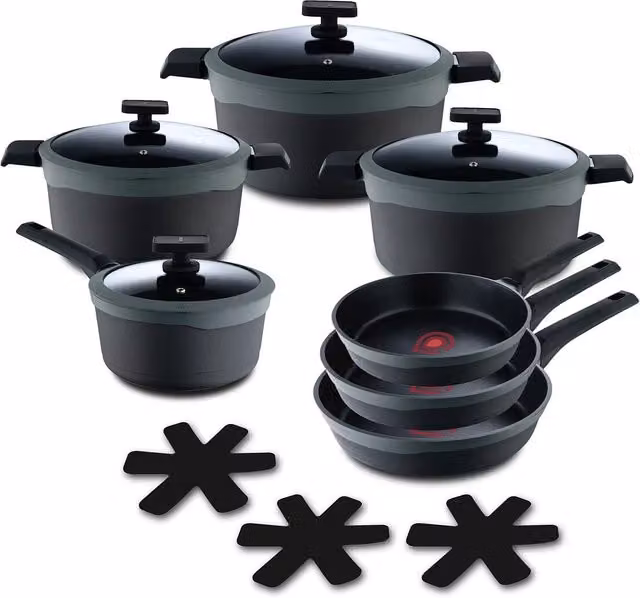 Batería de cocina Masterpro Reeco de 12 piezas en aluminio con antiadherente y color negro